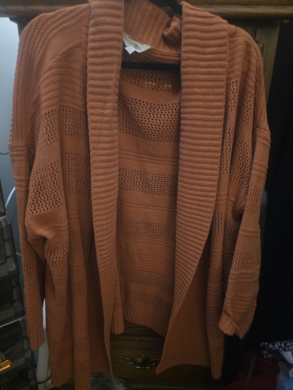 Terra & Sky Rust Open-Knit Draped Cardigan